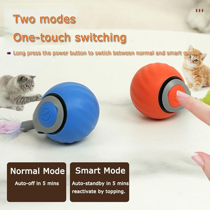 2Packs Speedy 2.0 Tail Cat Toys for Bored Indoor Adult Cats,2025 New Generation Interactive Cat Toys for Indoor Cats,Automatic Moving Ball with Tail,Blue and Orange-PawvioPets