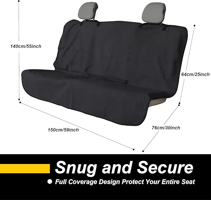 Back Seat Cover for Car Trucks Van SUV,Waterproof Rear Bench Towel Seat Covers for Dogs and Kids,Automotive Backseat Protector (Black)-PawvioPets