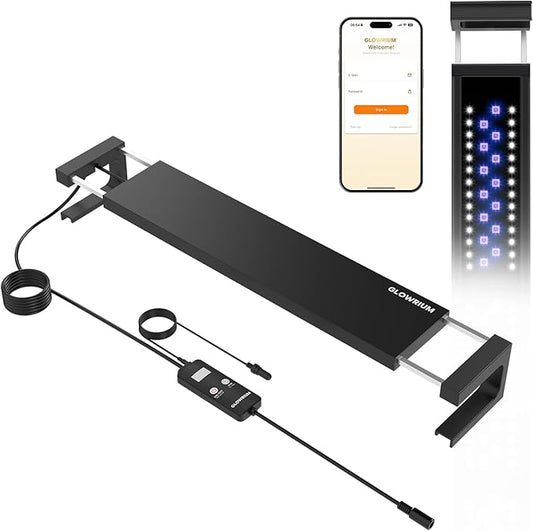 GLOWRIUM Saltwater Aquarium Light, Smart Reef Coral Fish Tank Light with Bluetooth + WiFi Dual Control App, DIY Spectrum, Brightness Adjustable, Anti-Drop, Real Time Water Temperature Sensor(30-36 in)-PawvioPets