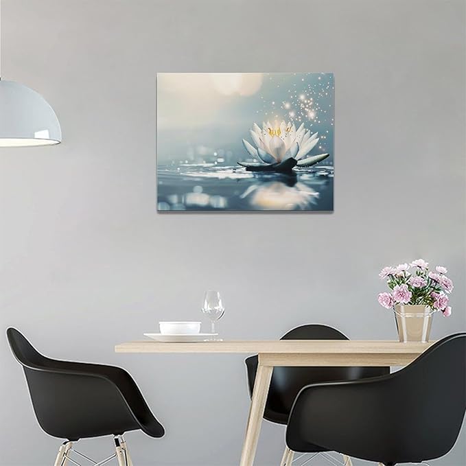 Bathroom Lotus Wall Art Floral Pictures Zen Meditation Wall Decor Yoga Spa Spiritual Canvas Print Painting Artwork for Bathroom Restroom Living Room Bedroom 12"x16"-PawvioPets