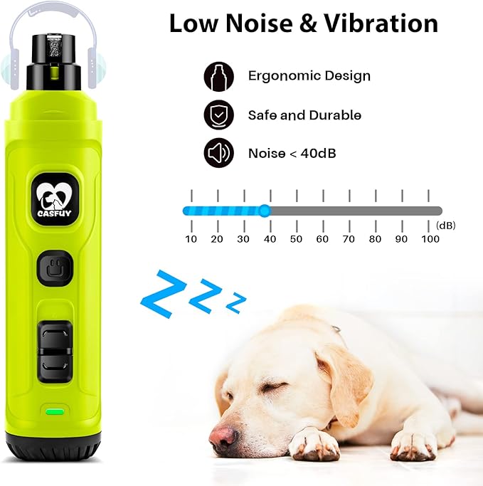 Casfuy Dog Nail Grinder with 2 LED Light - New Version 2-Speed Powerful Electric Pet Nail Trimmer Professional Quiet Painless Paws Grooming & Smoothing for Small Medium Large Dogs(Green)-PawvioPets