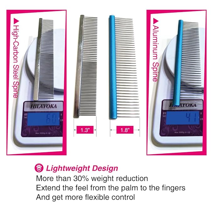 7.5" Greyhound Oval Grooming Comb – Blue Aluminum Spine, Stainless Steel Teeth Comb for Long-Haired Dogs & Cats, Removes Mats, Tangles, and Loose Fur – Lightweight for Long Time Deshedding-PawvioPets