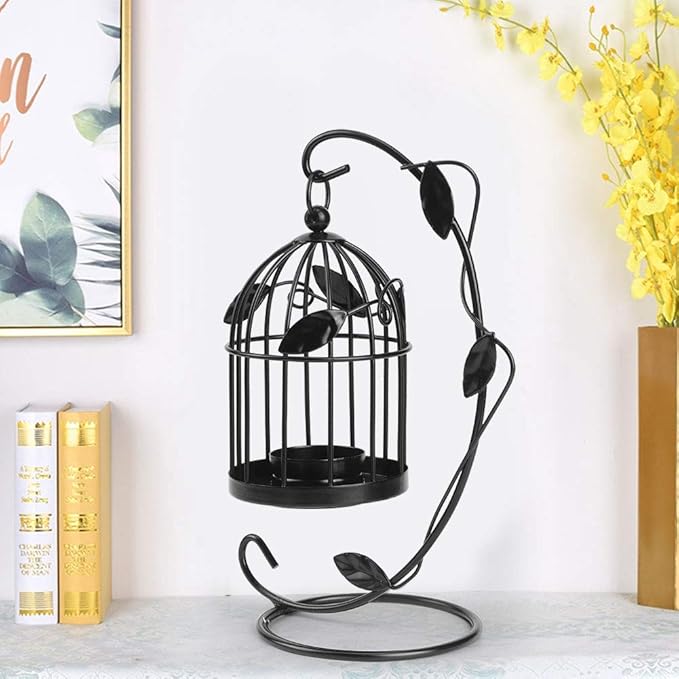 Birdcage Candle Holder, Hanging Candle Holder Decorative Bird Cages Bird Cage Decor Vintage Metal Candlestick for Wedding, Party(Black)-PawvioPets