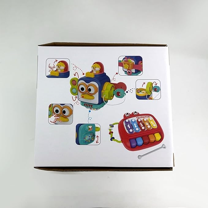 4 in 1 Baby Toys for 6 12 18 Month, Learning Toys for Babies 6-12 Months, Busy Cube, Stacking Sorter, Piano Xylophone Pull String Travel Toy, Birthday Gifts for Toddlers 1 2 Years Old-PawvioPets
