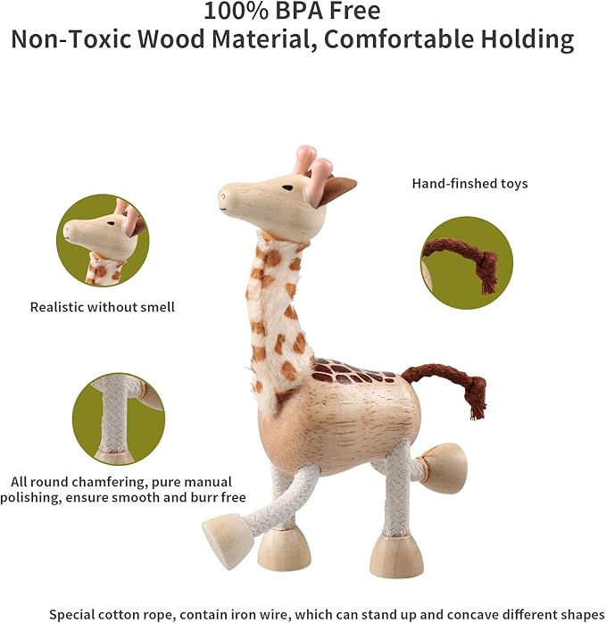12PCS Bendable Wooden Animal Toys, Fun and Posable Animal Toys for Early Education, Smooth Natural Wood, Safari Farm Wood Animals Learning Toy for Kids-PawvioPets