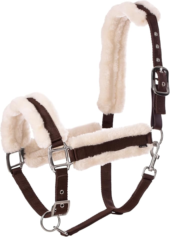 Equinavia Valkyrie Soft Ultra Fleece Padded Adjustable Breakaway Horse Halter - Brown/Ivory White - Horse-PawvioPets