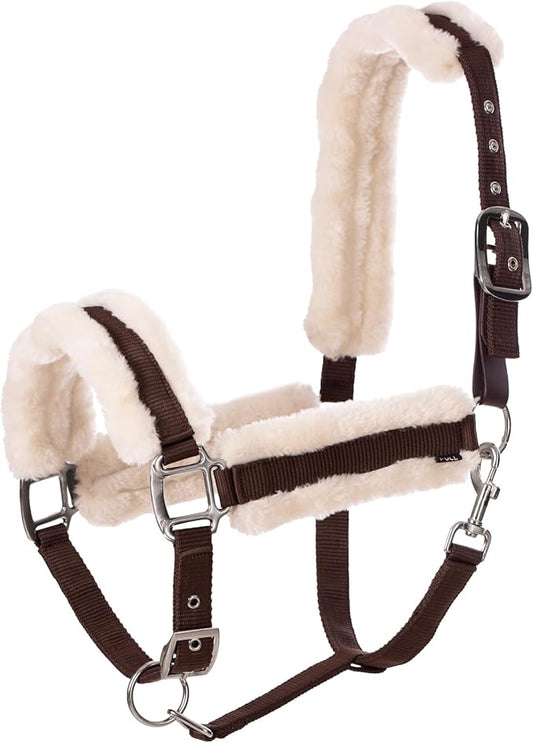 Equinavia Valkyrie Soft Ultra Fleece Padded Adjustable Breakaway Horse Halter - Brown/Ivory White - Horse-PawvioPets