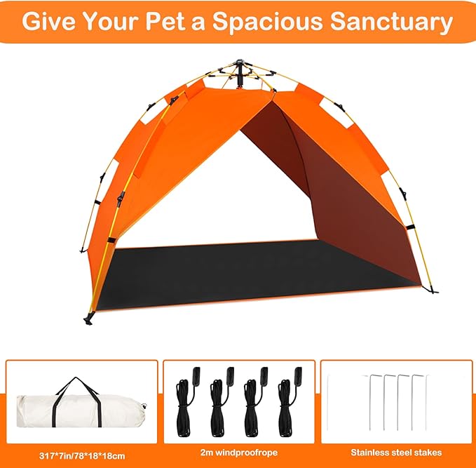 Dog Canopy Shade Shelter Tent for Small Medium Elevated Raised Outdoor Dog Bed Cots, Outside Dog House Pet Sun Umbrella, Quick Setup & No Assembly Needed, Orange 55"X40" (Cots Not Included)-PawvioPets