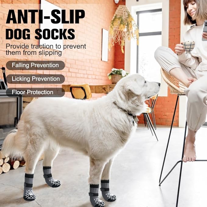 BEAUTYZOO Anti-Slip Dog Socks,Dog Shoes for Hot/Cold Pavement,Paw Protectors with Grips 3 Pairs for Puppy Small Medium Large Senior Old Dogs,Dog Socks to Prevent Licking and Hardwood Floor Protection-PawvioPets