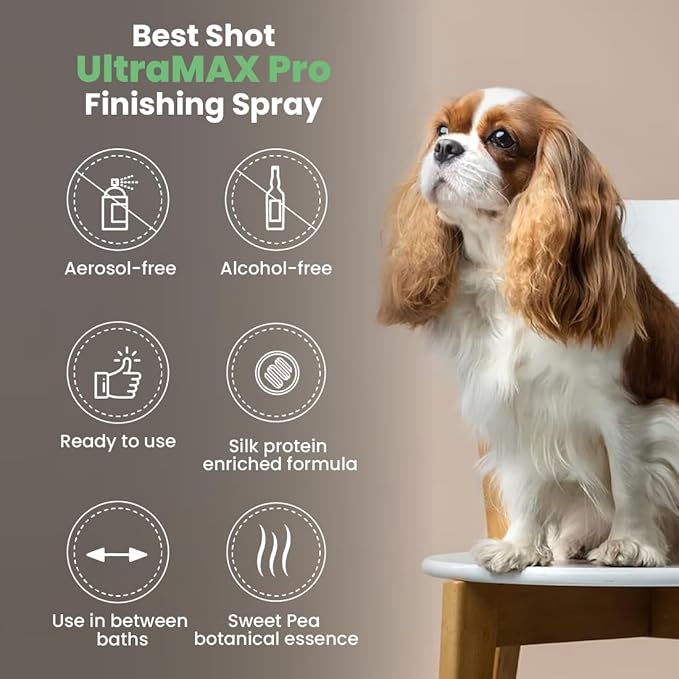 Best Shot UltraMAX Pro Finishing Spray, Ideal Detangler Spray for Pets, Hydrating and Soothing Pet Grooming Spray, for Dogs and Cats, 34 Oz.-PawvioPets
