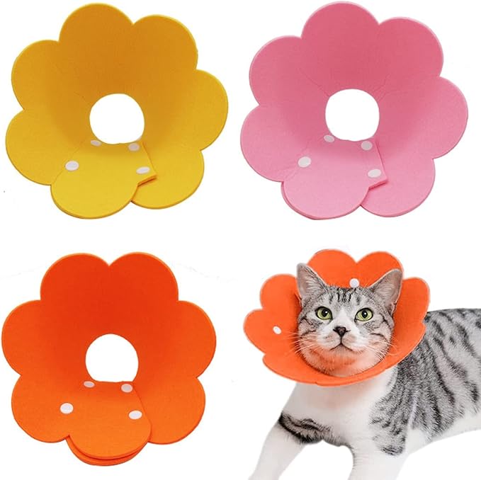 3-Piece Cat Recovery Collar Set - Sunflower Neck Cat Cone Anti-Licking Collars to Prevent Biting & Scratching (Pink, Orange, Yellow, S)-PawvioPets