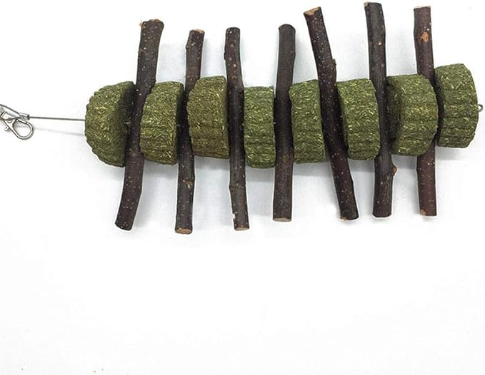 Bunny Chew Toys for Teeth, Organic Apple Wood Molar Sticks with Timothy Hay Circles for Bunny Chinchilla Guinea Pig Hamsters Holland Lop Prairie Dogs Squirrels Gerbils, Improves Dental Health-PawvioPets