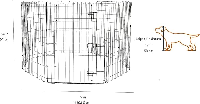 Amazon Basics Foldable Octagonal Metal Exercise Dog Playpen - Indoor/Outdoor, Single Door, Medium (8 Panels, 24 x 36), Easy to assemble and store, 36" - Medium, Black-PawvioPets