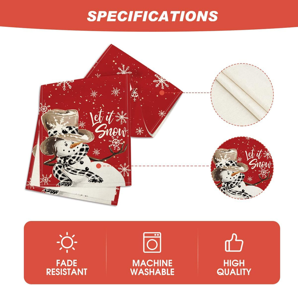 Artoid Mode Red Snowman Snowflake Let it Snow Winter Table Runner, Seasonal Christmas Kitchen Dining Table Decoration for Home Party Decor 13x60 Inch