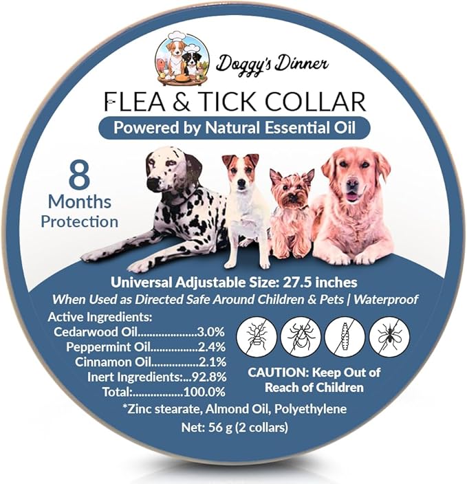 Flea and Tick Collar for Dogs, Cats – Natural Essential Oils – Long-Lasting 8 Month Protection – Waterproof, Adjustable – Safe for Puppies, Kittens, Sensitive Skin-PawvioPets