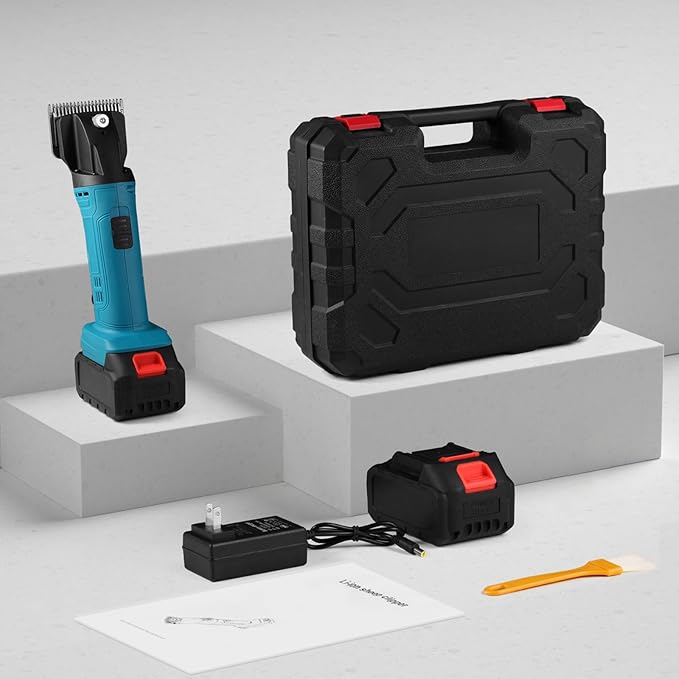 Cordless Electric Professional Horse Clippers,Horse Clippers with 2 PCS Rechargeable Lithium Battery,6 Speeds Heavy Duty Animal Grooming Clippers for Thick Coat-PawvioPets