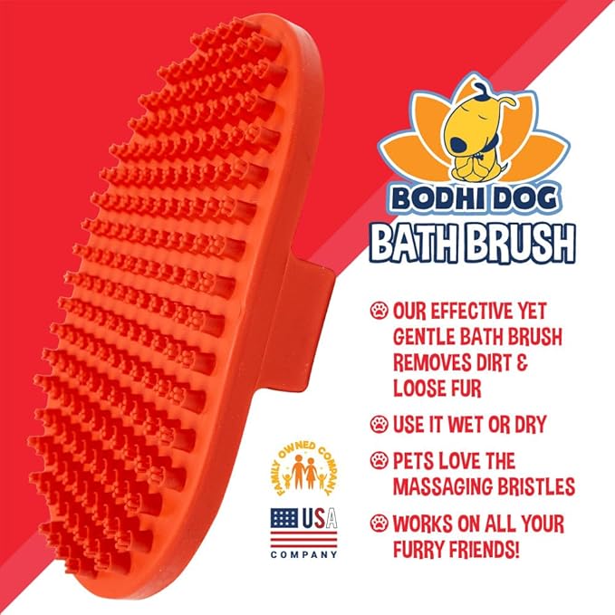 Bodhi Dog Shampoo Brush - Pet Grooming & Bath Supplies for Dogs and Cats - Bath Brush for Long & Short Hair - Premium Scrubber for Shower, Bathing & Massage (One Pack, Red)-PawvioPets