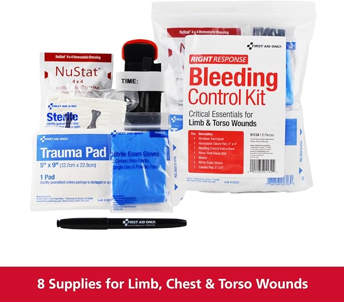 First Aid Only 91134 Critical Essentials Bleeding Control Kit for Limb & Torso Wounds, 8 Pieces-PawvioPets