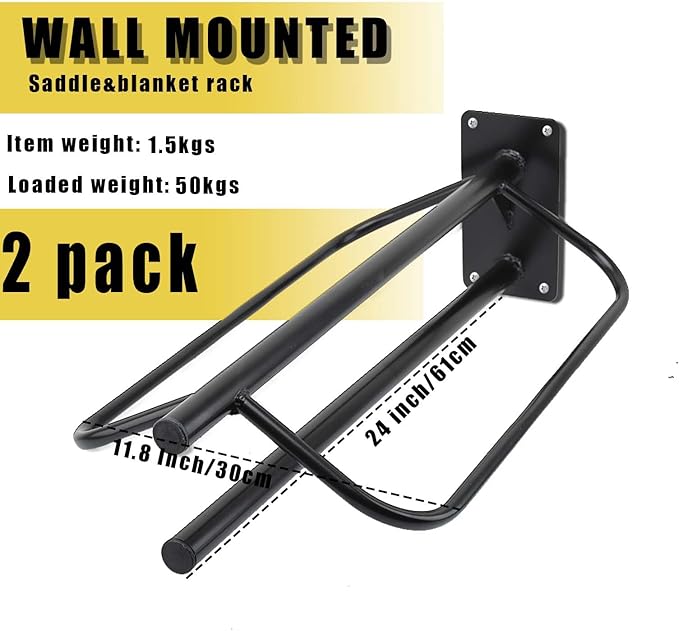 2 Pack Saddle Rack with Pad Bar,Heavy Duty Wall Mounted Saddle Stand Saddle Pad Rack for English Western Saddles Horses Blanket,Black-PawvioPets