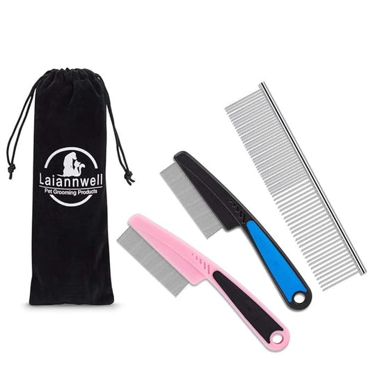 Cat Combs,Pet Comb Laiannwell Professional Grooming Comb for Dog/Cat/Small Pets(3 Packs)-PawvioPets