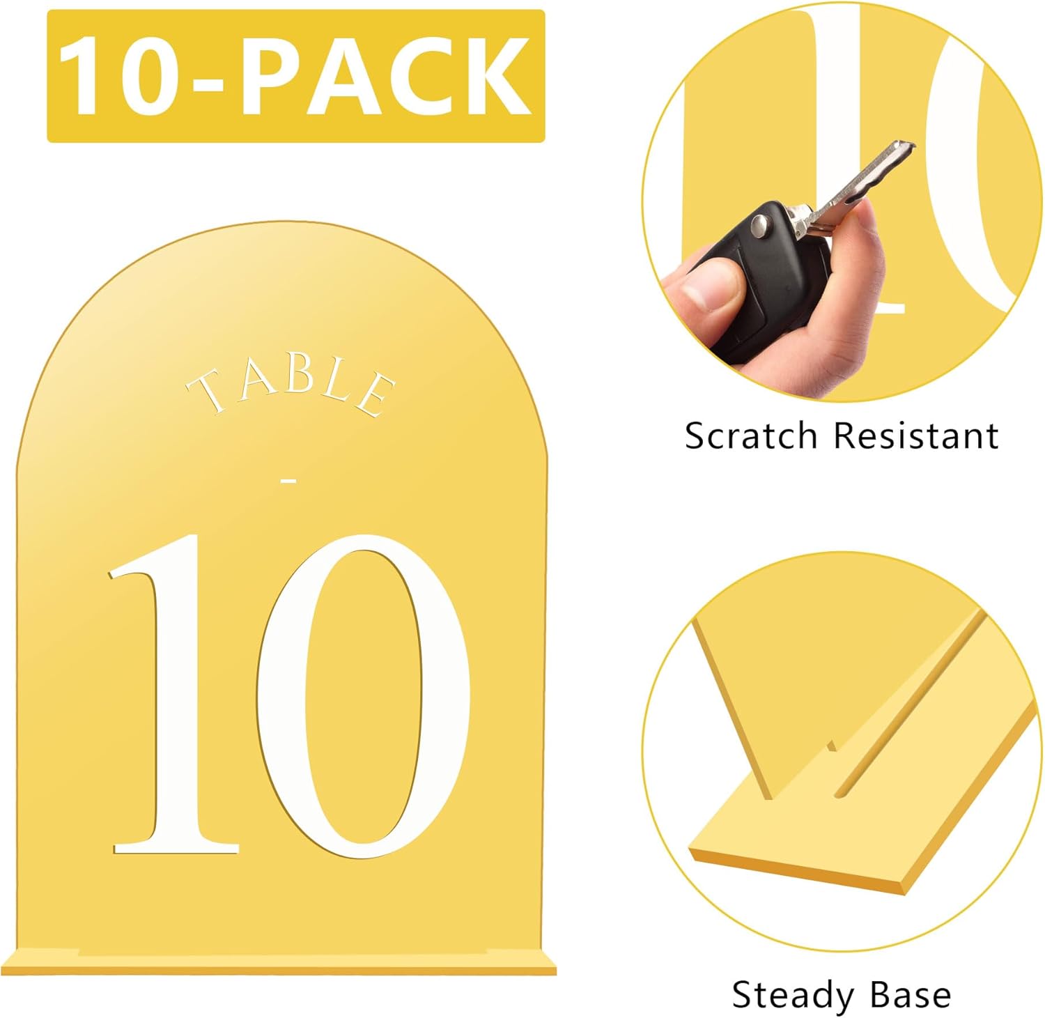 JOYIT Arch Wedding Table Numbers 1-10 with Stands – 5" X 7" Acrylic Mirrored Gold Table Number Holders, Perfect for Wedding Receptions, Parties, Anniversaries, and Events
