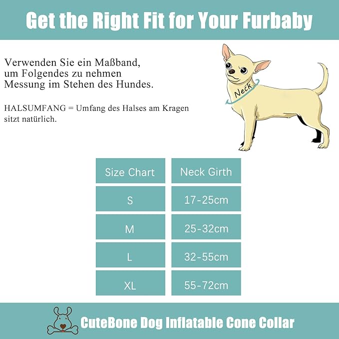 CuteBone Inflatable Soft Dog Cone with Removable Fleece Covers for Small/Medium/Large Dogs and Cats After Surgery GWB04S-PawvioPets