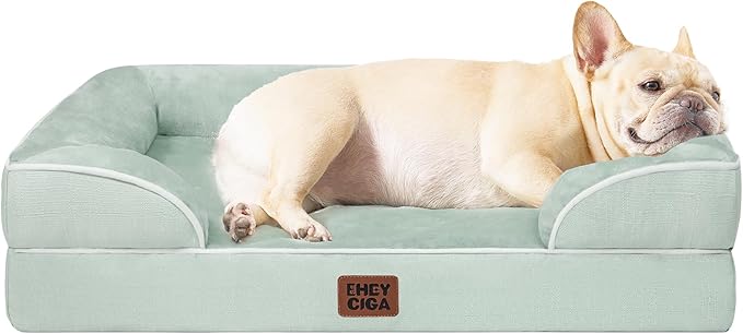 EHEYCIGA Orthopedic Dog Bed for Small Dogs, Waterproof Memory Foam Small Dog Beds with Sides, Non-Slip Bottom and Egg-Crate Foam Medium Pet Couch Bed with Washable Removable Cover, Sage Green-PawvioPets