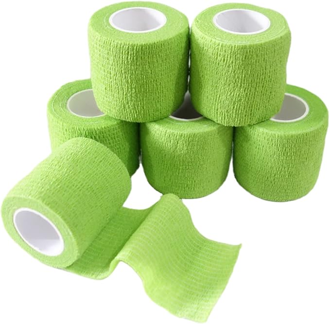 6 Pack 2" x 5 Yards Self Adhesive Bandage Wrap Breathable Cohesive Vet Wrap for Pets, Elastic Self-Adherent Tape for Sports, Wrist, Ankle (Green)-PawvioPets