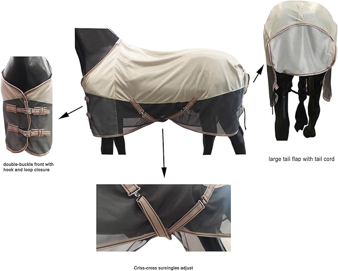 BARN & STABLE Breathable and UV Protective Horse Fly Sheets Tear-Resistant Mesh Fly Sheets for Horse Comfy Equine Summer Sheets with Removable Web Leg Straps-PawvioPets