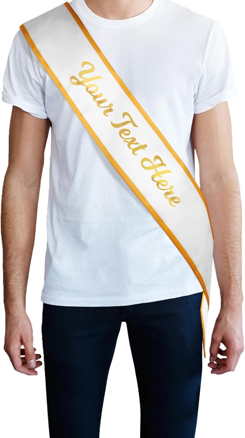 Personalized Double-Layered Sash White Sash with Golden Borders