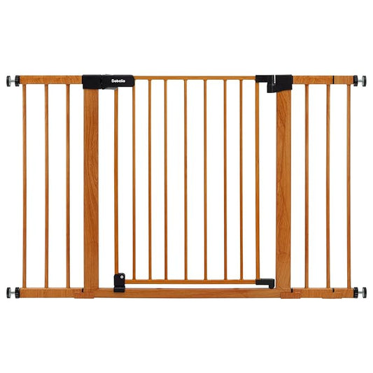 BABELIO 29-48" Metal Baby Gate with Brown Wood Pattern, Auto Close Dog Gate for The House, Stairs and Doorways, Pressure Mounted Pet Gate with Door, Safety Gate for Child and Pets-PawvioPets