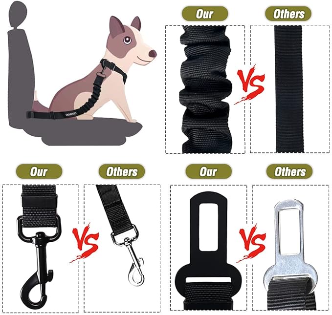 COOYOO Dog Seat Belt,3 Piece Set Retractable Dog Car Adjustable Seatbelts for Vehicle Nylon Pet Safety Heavy Duty & Elastic & Durable Car Harness for Dogs-PawvioPets