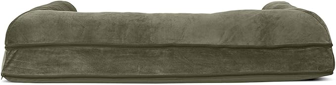 Furhaven Orthopedic Dog Bed for Large Dogs w/ Removable Bolsters & Washable Cover, For Dogs Up to 95 lbs - Faux Fur & Velvet Sofa - Dark Sage, Jumbo/XL-PawvioPets