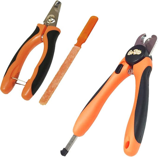 GoPets Pet Nail Clipper Bundle for Dogs and Cats with Large and Small Nail Trimmer with Free Nail File Grinder with Quick Guard and Angled Blades for Safety 2 Nail Cutter Bundle-PawvioPets