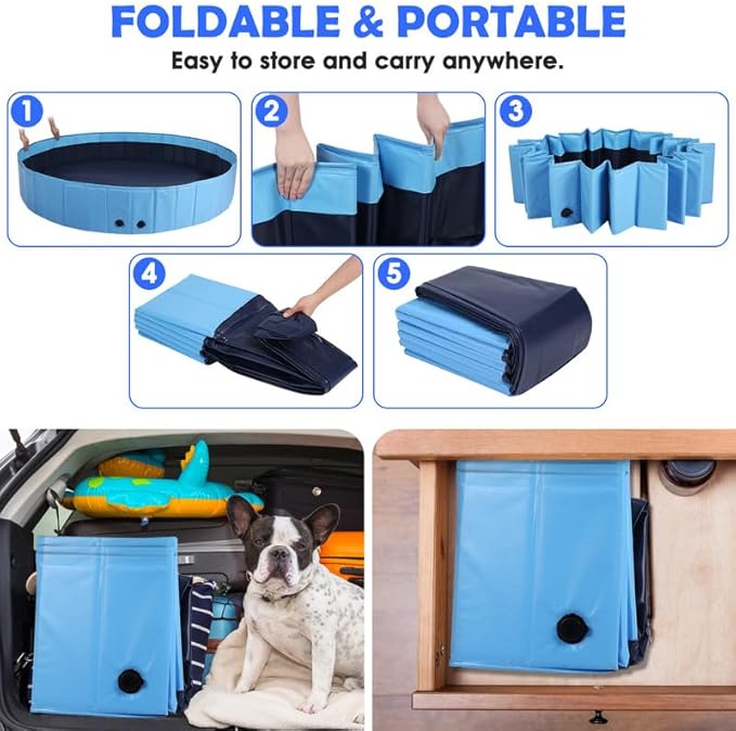 63" Large Dog Pool with Sprinkler, 2-in-1 Foldable Swimming Pool Non-Slip Hard Plastic Splash Sprinkler Kiddie Pool for Outdoor Backyard Kids Dogs Ducks and Pet Baths-PawvioPets