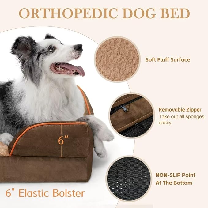 Comfort Expression XXL Orthopedic Dog Bed for Extra Large Dogs, Washable Dogs Sofa Bed, Waterproof Orthopedic Foam Dog Beds with Removable Cover & Non-Slip Bottom(XX-Large,Brown)-PawvioPets