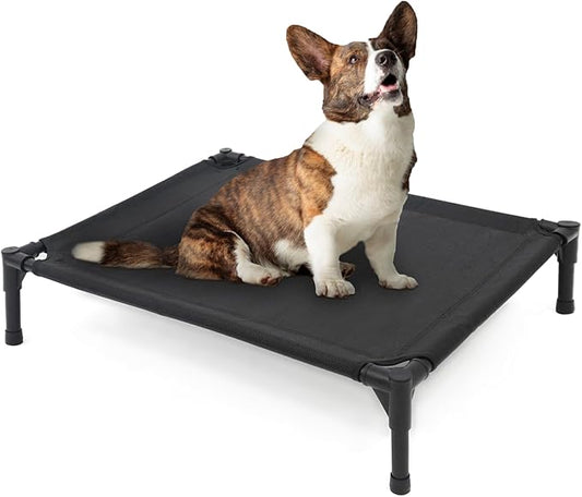 Elevated Dog Bed for Medium Dogs, Raised Dog Cot Beds Fits Up to 150 LBs, Heavy Duty Pet Cots with Durable Supportive Teslin Recyclable Washable Mesh, Indoor & Outdoor Dog Bed, Black-PawvioPets