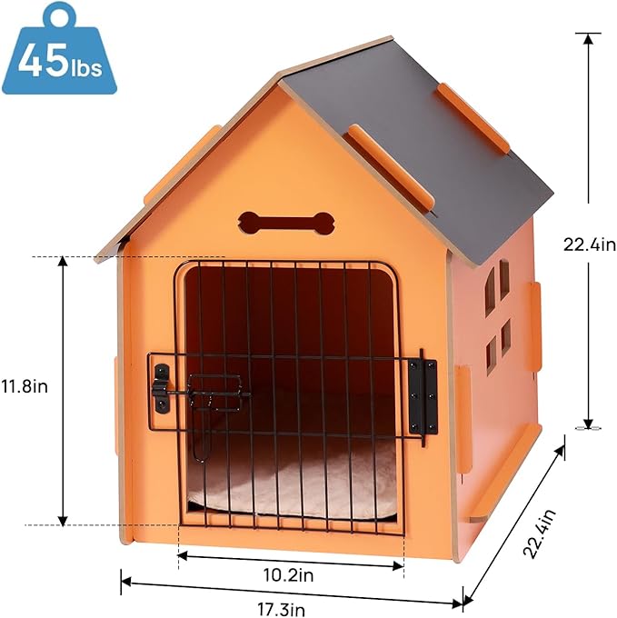 Dog House Indoor for Small Dogs or Cats, Cozy Wooden Design, Small Indoor Bed House, with Air Vents and Elevated Floor Warm Dog Cave (Orange)-PawvioPets