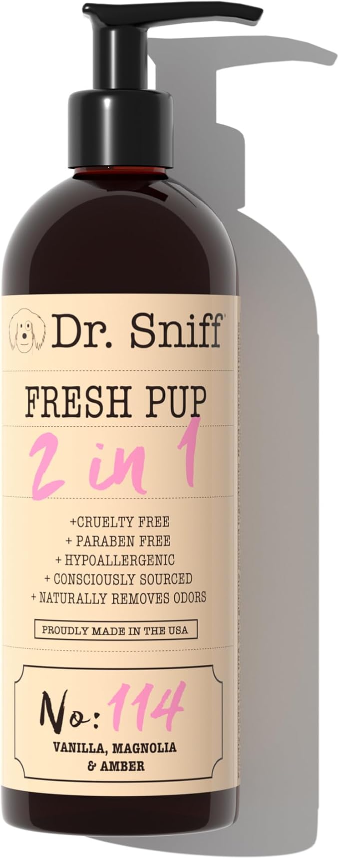 Dr. Sniff 2-in-1 Pet Shampoo & Conditioner, Ultimate Grooming Treatment for Dog & Cat Hair, Freshens Scent, Made in The USA, Fresh Pup Scent, 16 Oz-PawvioPets