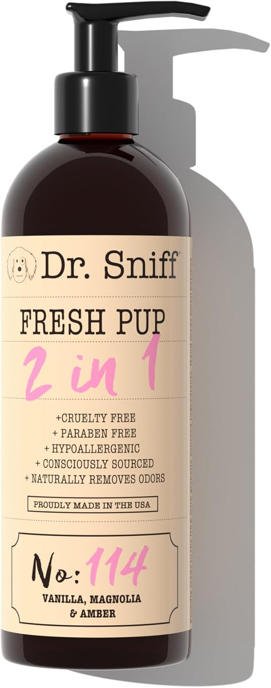 Dr. Sniff 2-in-1 Pet Shampoo & Conditioner, Ultimate Grooming Treatment for Dog & Cat Hair, Freshens Scent, Made in The USA, Fresh Pup Scent, 16 Oz-PawvioPets