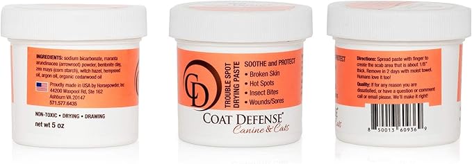 COAT DEFENSE Trouble Spot Drying Paste - Made in USA - 5 Oz Dog & Cat Skin Care, Itchy Skin & Allergies, Alleviates Hot Spots for Dogs & Cats, Insect Bites Relief & Dog Wound Care-PawvioPets