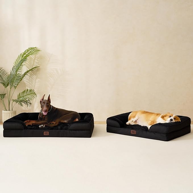 EHEYCIGA Orthopedic Dog Beds for Large Dogs, Waterproof Memory Foam Large Dog Bed with Sides, Non-Slip Bottom and Egg-Crate Foam Pet Couch Bed with Washable Removable Cover, Black-PawvioPets