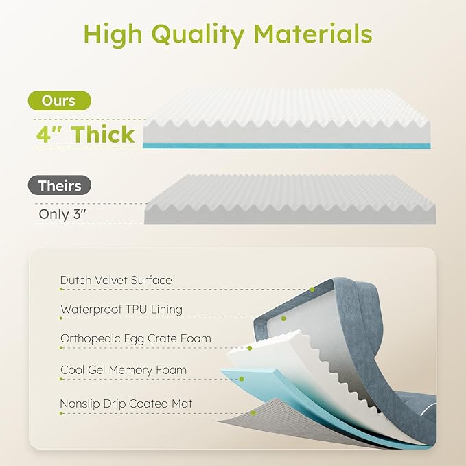 Extra Large Dog Bed, Orthopedic XL Dog Bed with Cooling Gel Memory Foam, Waterproof Pet Bed with Removable Washable Cover, 42" Pet Sofa Couch Dutch Velvet with Bone Toy, Dark Gray-PawvioPets