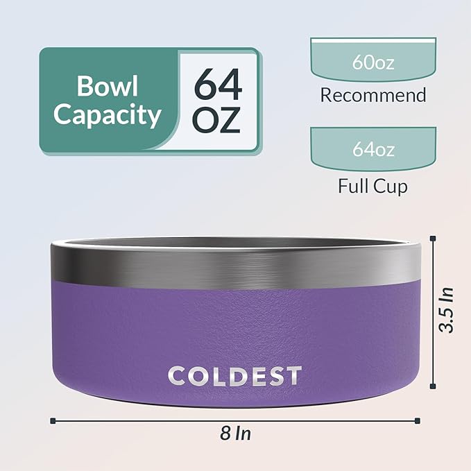 Coldest Dog Bowl - Anti Rust Metal, Non Slip, 3 Layers Insulated Stainless Steel Dog Bowls - Spill Proof & Heavy Duty - Water Bowl for Dogs, Cats & Pets, Dish Washer Safe (64 oz, Galaxy Purple)-PawvioPets