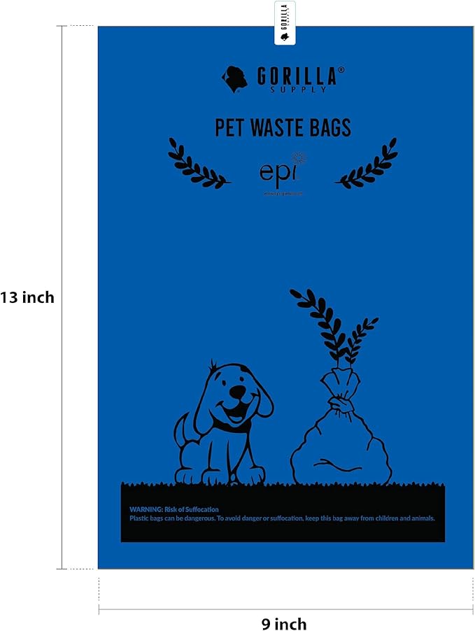 GORILLA SUPPLY 1000 Dog Poop Waste Bags with Dispenser and Leash Tie, 9" x 13", Blue, 1000 Count-PawvioPets