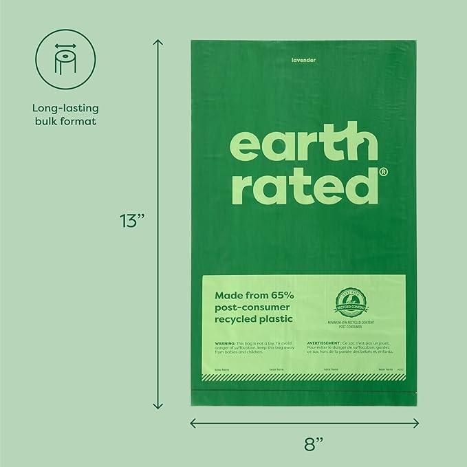 Earth Rated Dog Poop Bags, Thick Grab and Go Single Roll, Ideal for Backyard Pickups, Lavender Scented, 300 Count-PawvioPets