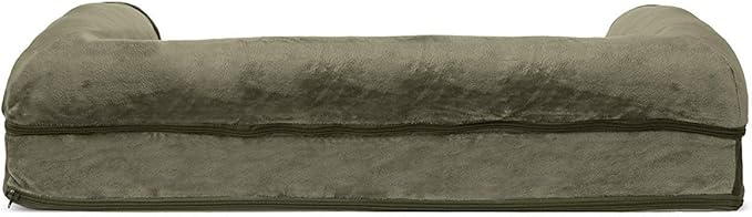 FurHaven Soft, Orthopedic Foam Sofa Dog Bed with Washable & Removable Cover - Faux Fur/Velvet - Dark Sage, Dogs Up to 35 lbs - Medium-PawvioPets