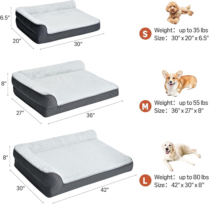 Amazon Basics Washable L-Shaped Dog Bed for Small Dogs, Anti-Slip Pet Sofa Bed for Indoor Dogs, Crate Bed, 30x20x6.5 Inches, Gray-PawvioPets