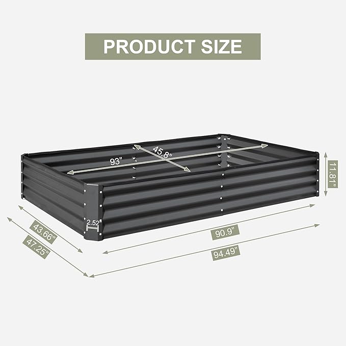 Domi Galvanized Raised Garden Bed, 8x4x1Ft Thickening Metal Planter Box for Vegetables Bottomless for Backyard Outdoor, 1" Deep w/ 228 Gallon Capacity - Dark Gray-PawvioPets