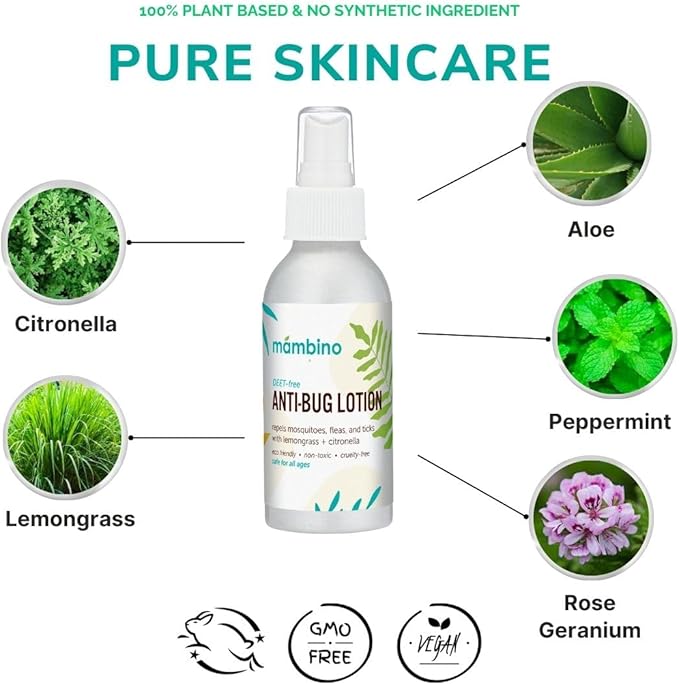 Anti-Bug Lotion DEET-Free – All-Natural Bug Lotion Travel Size Made with Nourishing Essential Oils – Bug Repellent for Babies, Kids, Adults, Camping, & More by Mambino Organics, 4oz-PawvioPets